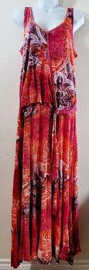 Chadwicks of Boston Pink Orange Abstract Print A Line Maxi Dress Medium Flowy